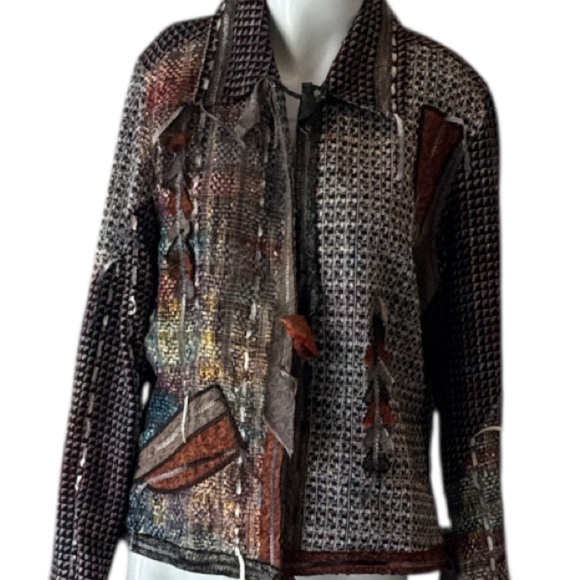 Yak Magik Art To Wear Black Multi Mixed Media Open Blazer Size Medium - Picture 2 of 15